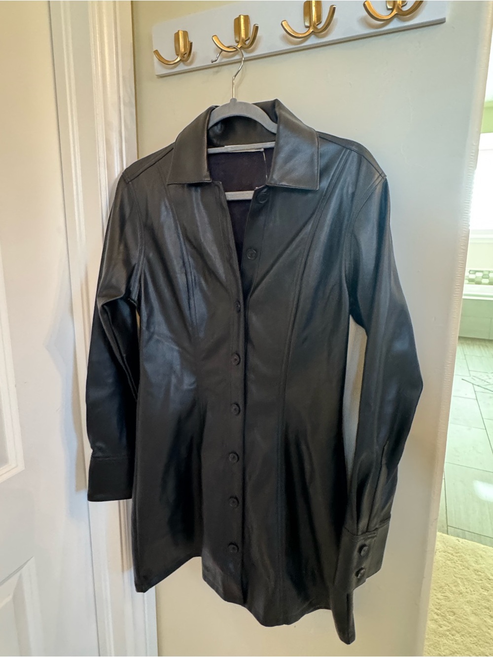 Abercrombie & Fitch Black Faux Leather Mini Shirt Dress Small NWT